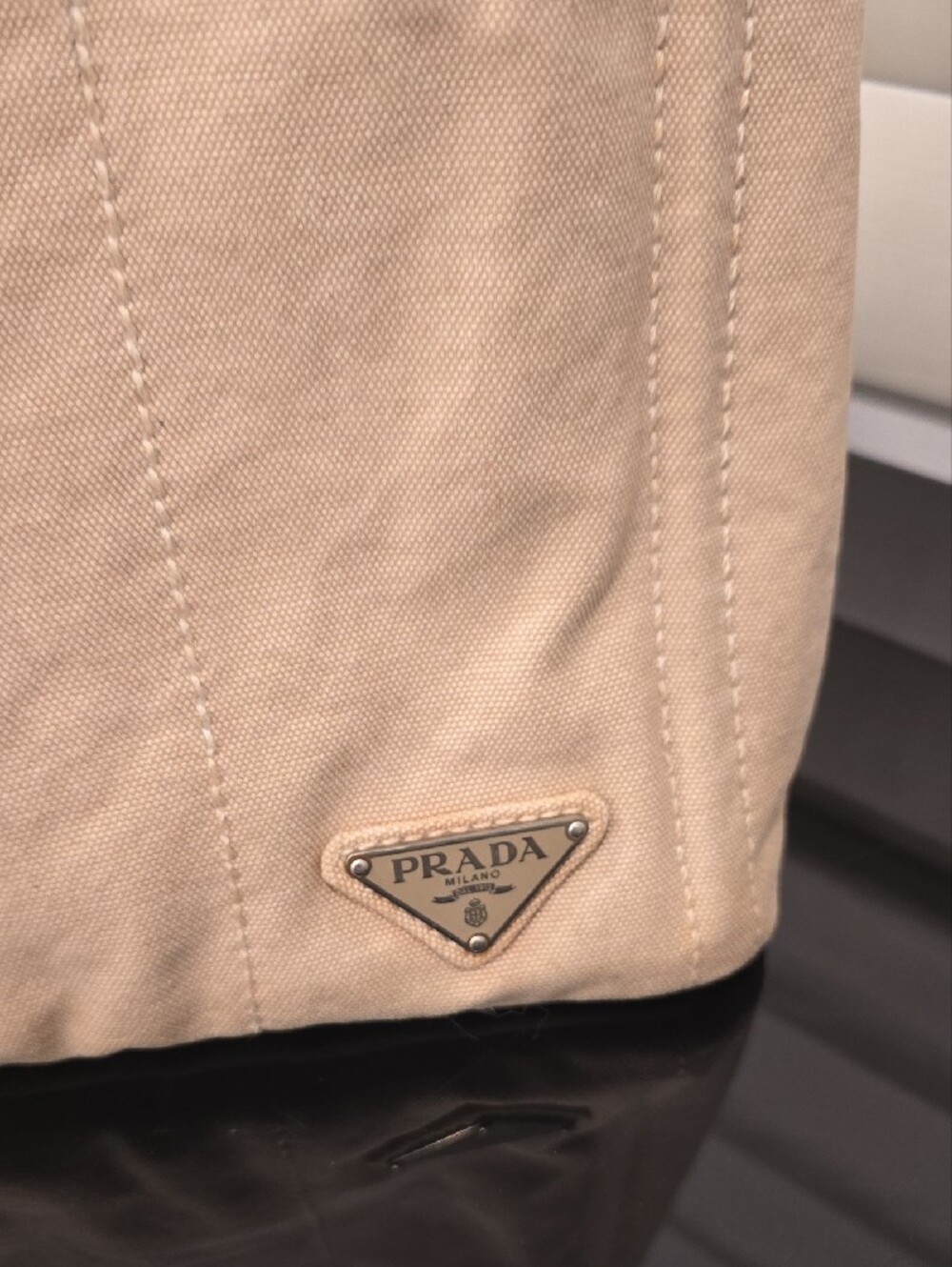 Prada Light Beige Canvas Denim Tote with Top Handles - Picture 3 of 16